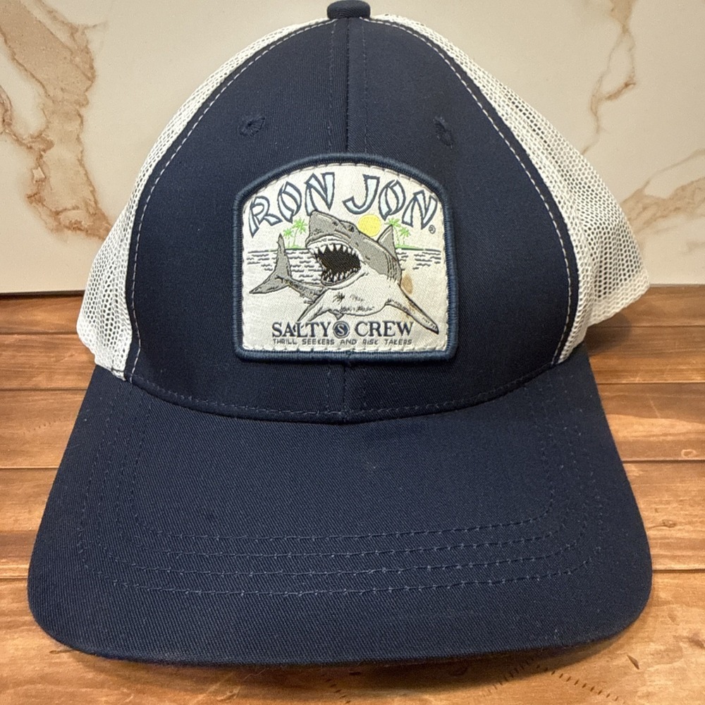 Ron Jon Surf Shop Salty Crew‎ Trucker Hat Snapback Cap Mesh Blue Baseball Shark
